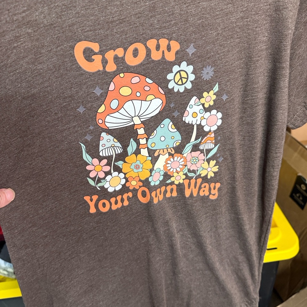 NWOT: Bella Canvas Brown‎ Tee with Mushroom and Floral Print - Picture 6 of 6